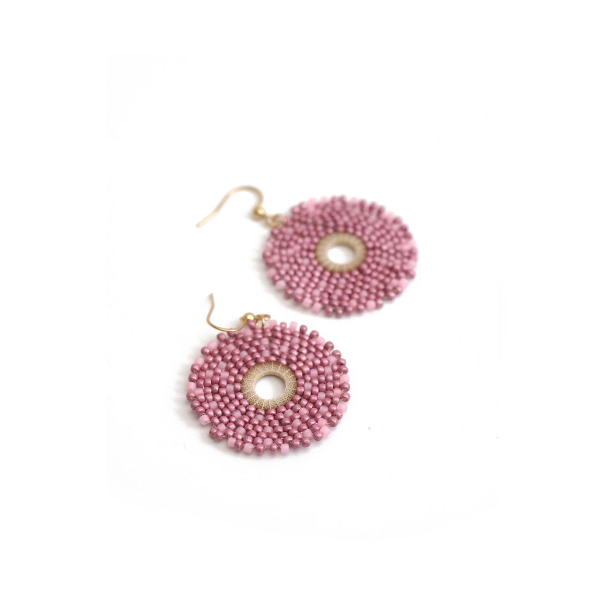 Pink Lilac Beaded Disk Earrings
