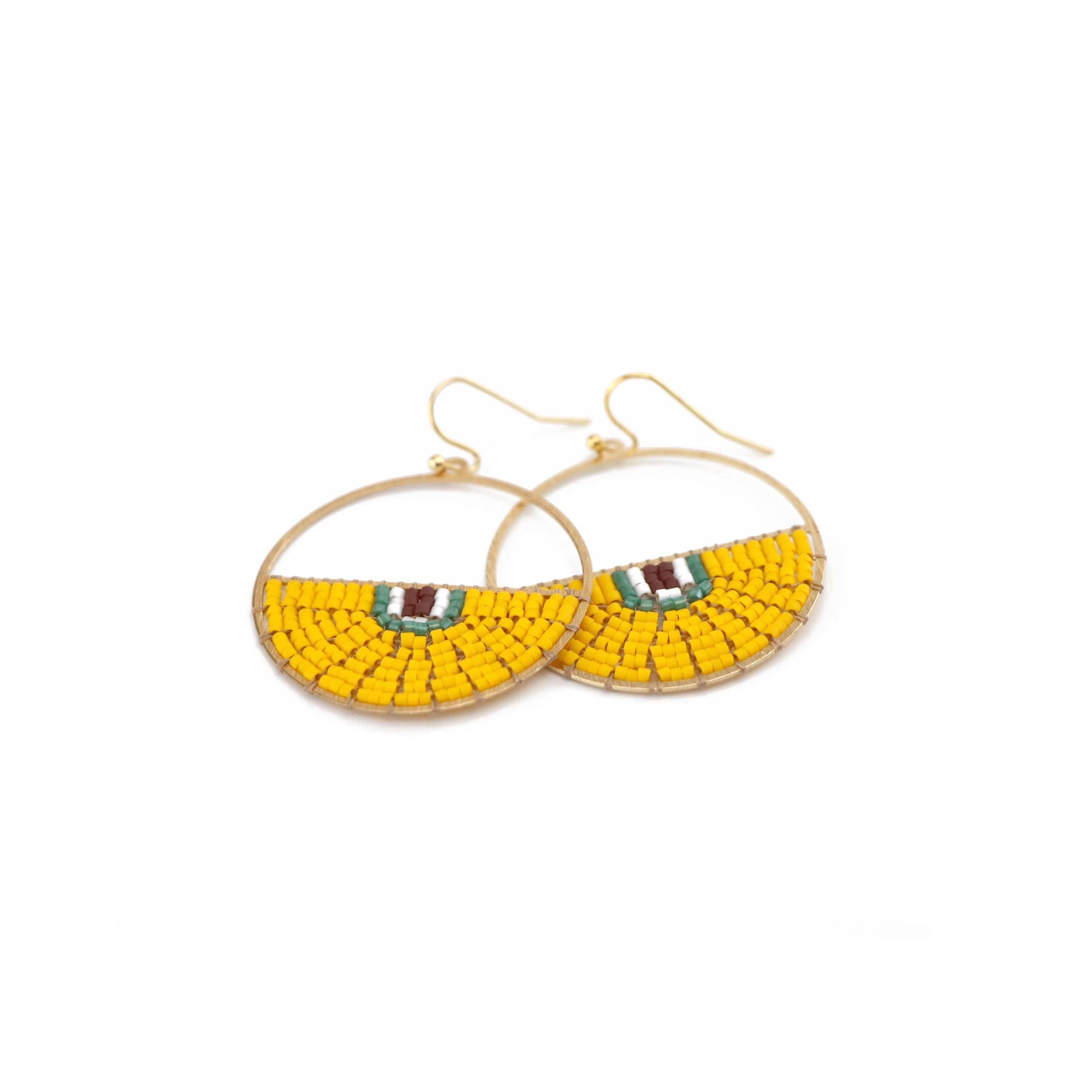 yellow half circle beaded yellow earrings